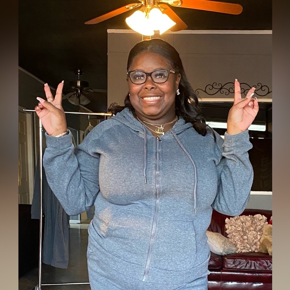 Dani Grey Plus Zipper Hoodie & Cropped Jogger Pant Set - Picture 4 of 6